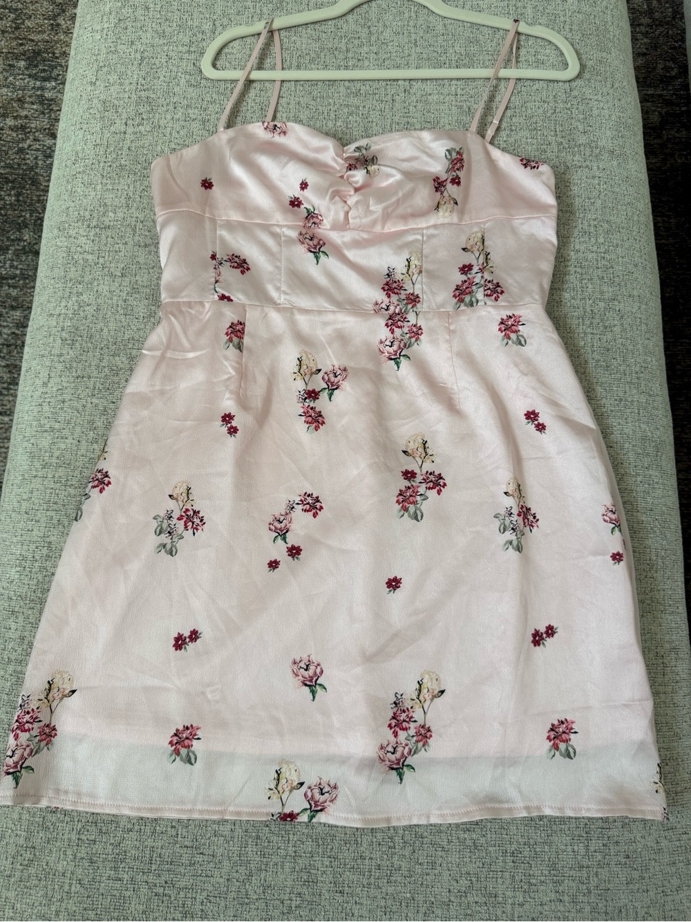 Princess Polly Pink Floral Satin Spaghetti-Strap Dress